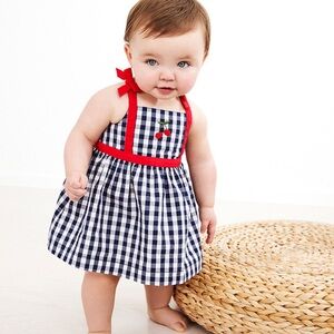 Hanna Andersson Kids Checkered Dress Red and Blue With Cherry Detail - No bottom